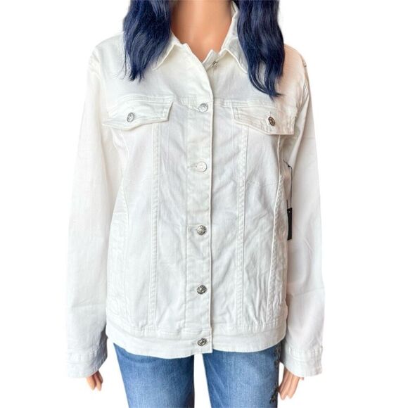 NWT Le La Lo Mama Bling White Denim Jacket Size Large - Picture 5 of 9